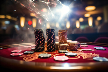 Wall Mural - Poker chips flying over the table in the casino