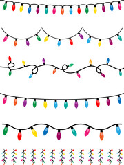 Wall Mural - Christmas lights. Colorful garland. Set of Christmas light strings. Christmas light bulbs for decoration .Christmas garland seamless border.