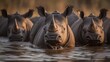 Black rhinoceros (Ceratotherium simum) in the water. Rhino. Africa Concept. Wildlife Concept. 