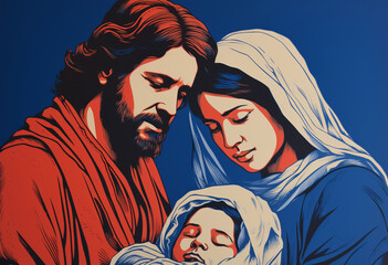 Illustration of Nativity scene Mary and Joseph with Baby Jesus