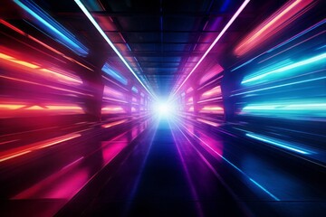 Wall Mural - Glowing tunnel with colored light streaks.