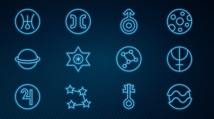 Wall Mural - set line planet, neptune planet, symbol uranus, falling star, saturn, great bear constellation and p