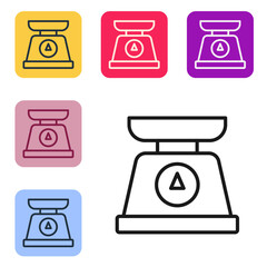 Poster - Black line Scales icon isolated on white background. Weight measure equipment. Set icons in color square buttons. Vector