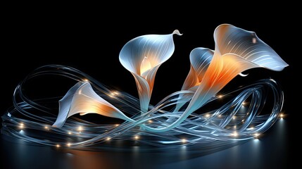 Wall Mural -  a group of flowers on a black background with a string of lights in the middle of the image and a string of lights in the middle of the image.