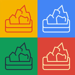 Poster - Pop art line Ore mining icon isolated on color background. Vector