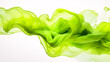 Lime-hued pigments streaking downwards on a white backdrop, viewed closely.