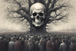 large group of people, skull color, crowds of people, sinister fantasy illustration, identity, thinking about others, branching, connectedness, oak tree, matte painting of the human mind, gothic face