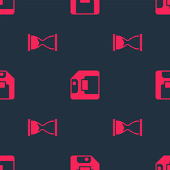 Poster - Set Old hourglass and Floppy disk on seamless pattern. Vector