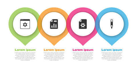 Aufkleber - Set Browser setting, Document with graph chart, settings and Pencil. Business infographic template. Vector