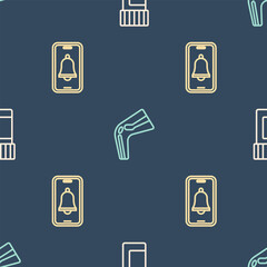 Poster - Set line Medicine bottle and pills, Emergency phone call and Bone pain on seamless pattern. Vector
