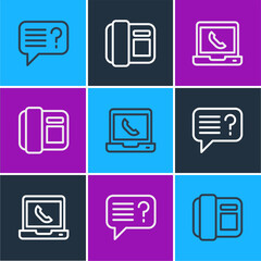 Poster - Set line Unknown search, Telephone 24 hours support and handset icon. Vector