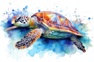 Wall Mural - watercolor Turtle illustration with splash watercolor textured background