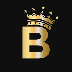 Wall Mural - Crown Logo On Letter B With Star Icon. Luxury Symbol Vector Template