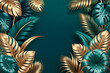Luxury tropical exotic leaves background with copy space. Generative ai