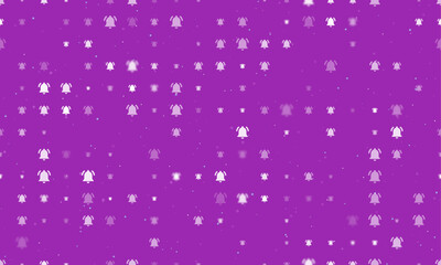 Poster - Seamless background pattern of evenly spaced white bell symbols of different sizes and opacity. Vector illustration on purple background with stars