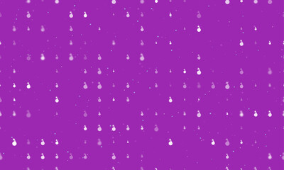 Poster - Seamless background pattern of evenly spaced white bomb symbols of different sizes and opacity. Vector illustration on purple background with stars