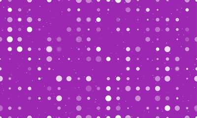 Poster - Seamless background pattern of evenly spaced white circles of different sizes and opacity. Vector illustration on purple background with stars