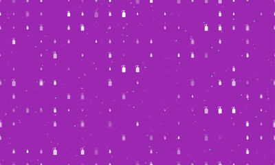 Poster - Seamless background pattern of evenly spaced white liquid soap symbols of different sizes and opacity. Vector illustration on purple background with stars
