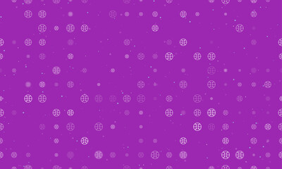 Poster - Seamless background pattern of evenly spaced white microcircuit symbols of different sizes and opacity. Vector illustration on purple background with stars