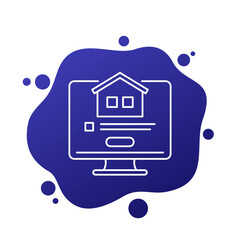 Poster - online building permit icon, house registry line vector