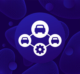 Sticker - car fleet management icon with vehicles, vector