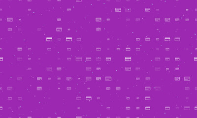 Poster - Seamless background pattern of evenly spaced white credit card symbols of different sizes and opacity. Vector illustration on purple background with stars
