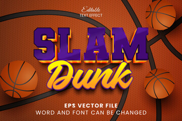 Wall Mural - Slam dunk basketball tournament 3d editable vector text effect