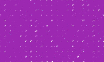 Poster - Seamless background pattern of evenly spaced white fireworks symbols of different sizes and opacity. Vector illustration on purple background with stars