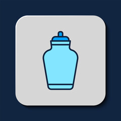 Sticker - Filled outline Funeral urn icon isolated on blue background. Cremation and burial containers, columbarium vases, jars and pots with ashes. Vector