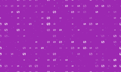 Poster - Seamless background pattern of evenly spaced white polymer symbols of different sizes and opacity. Vector illustration on purple background with stars