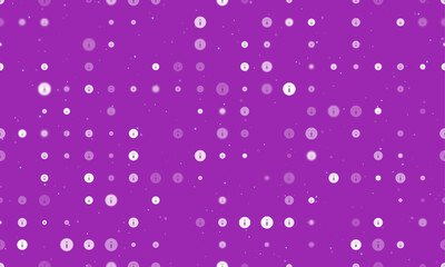 Poster - Seamless background pattern of evenly spaced white info symbols of different sizes and opacity. Vector illustration on purple background with stars
