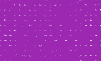 Poster - Seamless background pattern of evenly spaced white A plus symbols of different sizes and opacity. Vector illustration on purple background with stars