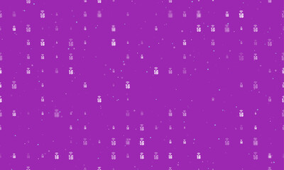 Poster - Seamless background pattern of evenly spaced white 5G symbols of different sizes and opacity. Vector illustration on purple background with stars