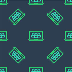 Poster - Line Video chat conference icon isolated seamless pattern on blue background. Online meeting work form home. Remote project management. Vector