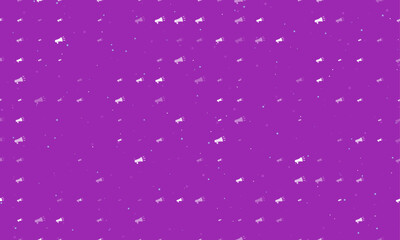 Poster - Seamless background pattern of evenly spaced white megaphone symbols of different sizes and opacity. Vector illustration on purple background with stars