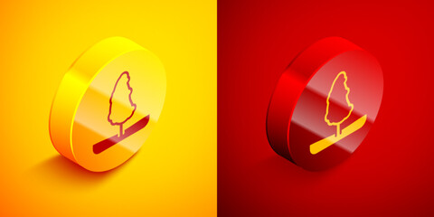 Poster - Isometric Tree icon isolated on orange and red background. Forest symbol. Circle button. Vector