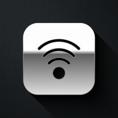 Poster - Silver Wi-Fi wireless internet network symbol icon isolated on black background. Long shadow style. Vector