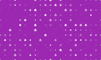 Poster - Seamless background pattern of evenly spaced white reception bell symbols of different sizes and opacity. Vector illustration on purple background with stars