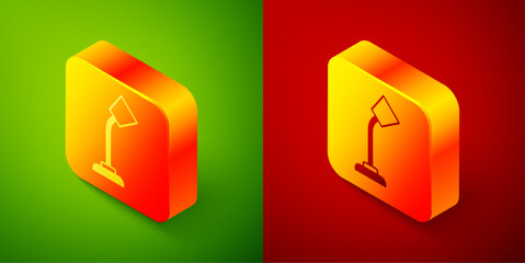Poster - Isometric Table lamp icon isolated on green and red background. Square button. Vector