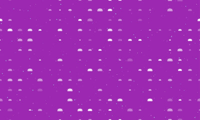 Poster - Seamless background pattern of evenly spaced white sofa symbols of different sizes and opacity. Vector illustration on purple background with stars