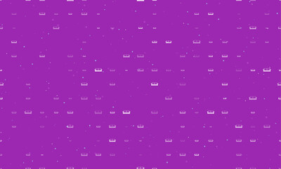 Poster - Seamless background pattern of evenly spaced white sofa icons of different sizes and opacity. Vector illustration on purple background with stars
