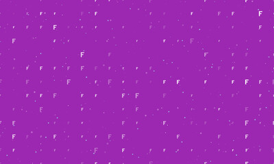 Poster - Seamless background pattern of evenly spaced white capital letter F symbols of different sizes and opacity. Vector illustration on purple background with stars