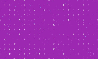 Poster - Seamless background pattern of evenly spaced white capital letter E symbols of different sizes and opacity. Vector illustration on purple background with stars