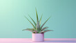  Aloe Vera plant in a pot on green Background. Generative AI