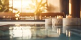Fototapeta  - Swimming pool with candles in luxury hotel resort - generative ai