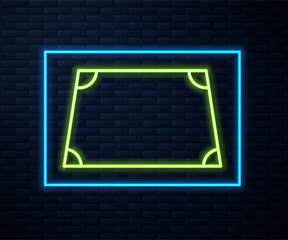 Poster - Glowing neon line Acute trapezoid shape icon isolated on brick wall background. Vector