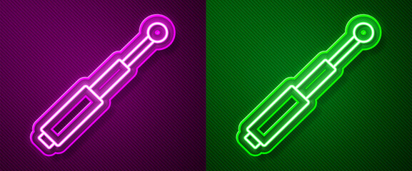 Wall Mural - Glowing neon line Telescopic baton icon isolated on purple and green background. Vector