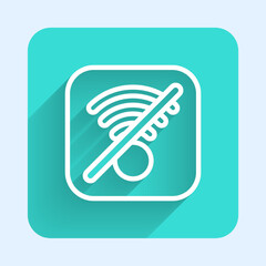 Poster - White line No Wi-Fi wireless internet network symbol icon isolated with long shadow background. Green square button. Vector