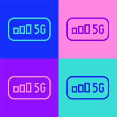 Poster - Pop art line 5G new wireless internet wifi connection icon isolated on color background. Global network high speed connection data rate technology. Vector