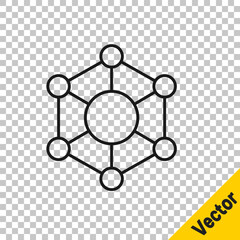 Sticker - Black line Molecule icon isolated on transparent background. Structure of molecules in chemistry, science teachers innovative educational poster. Vector